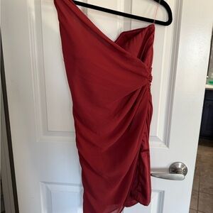 Oh Polly Elegant Red One-Shoulder Dress
